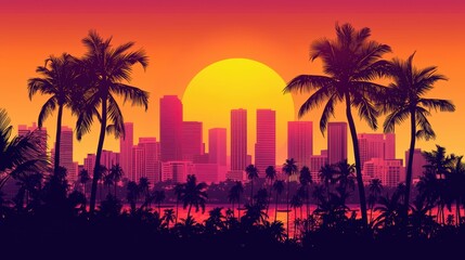 Sunset Metropolis: A Tropical Cityscape at Dusk