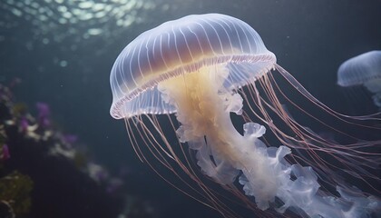 Luminous Jellyfish Gliding Gracefully in the Depths of a Mysterious Ocean