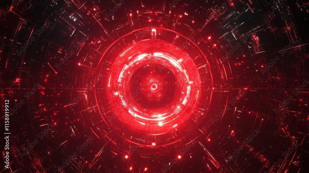 Poster Abstract Red Circular Pattern with Light Effects and Digital Elements