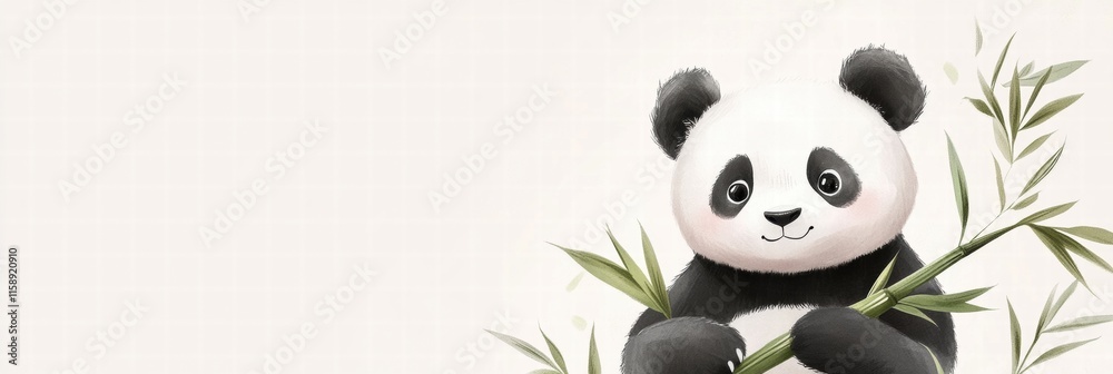 Fototapete Panda enjoying bamboo in a serene setting with ample space for text and creative layouts. Generative AI