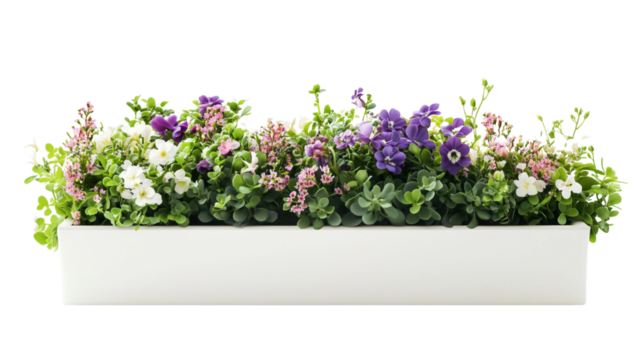 Floor flower arrangement in a white flower box, aesthetic, isolated