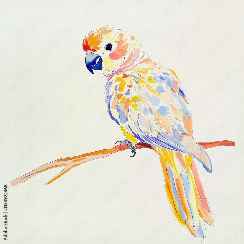 Fototapete bright parrot perched on branch with colorful feathers and open space for text or design. generative