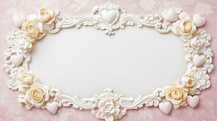 Blank Polaroid Photo Frames Surrounded by Hearts and Roses on a Soft Pink Background