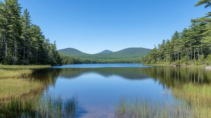 Serene Landscape of Clear Lake Surrounded by Majestic Mountains