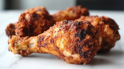 Juicy Fried Chicken Drumsticks on a Marble Surface