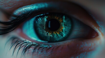 Fototapeta premium Close-up of Eye with Digital Code Reflection and Vibrant Colors