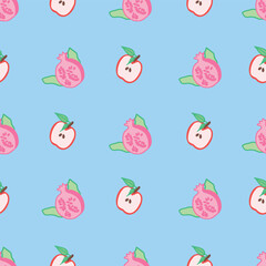 Vector Fruits Seamless Pattern. Colorful Bright Apples Pears Pomegranate Lemon Repeat Pattern for textiles 