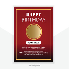 Happy Birthday Invitation Template with Gold Accent on Red Background, Editable Invitation Template.