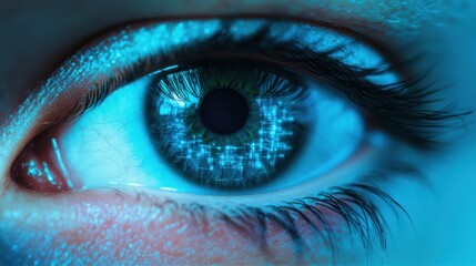 Fototapeta premium Close-Up of Futuristic Human Eye with Digital Technology Elements