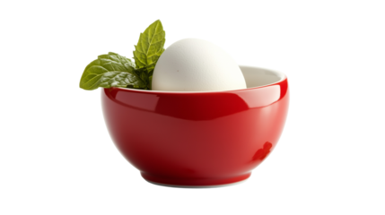 Red egg cup, single egg, isolated, transparent background, studio shot, perfect for breakfast, food blogs, websites, recipes, culinary