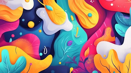 Vibrant abstract design with colorful shapes and organic forms.