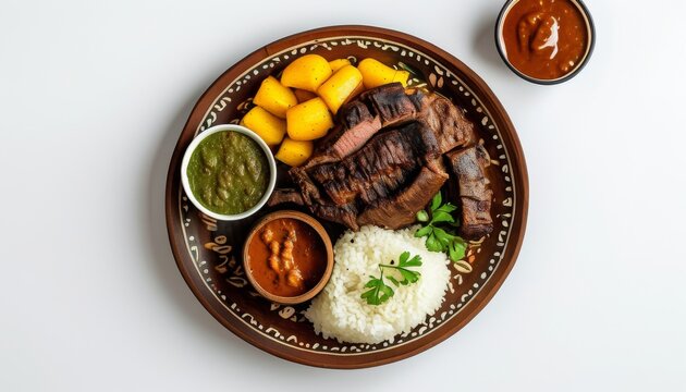 Top View of Kenyan Jamhuri Day Feast with Grilled Meat and Traditional Sides