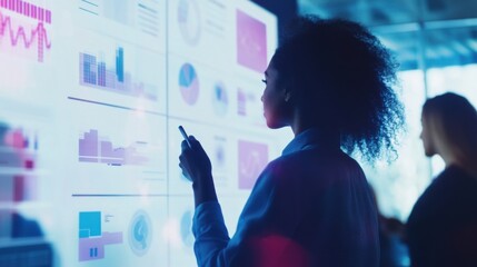 A dynamic team collaboration in a high-tech conference room. Featuring diverse professionals