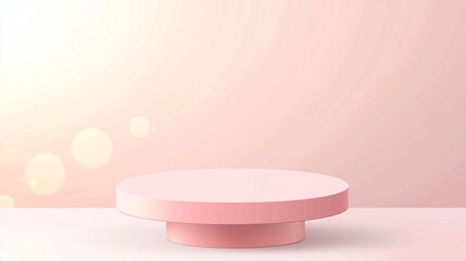 Valentine podium and backdrop. A minimalistic pink display platform against a soft background with a warm glow.