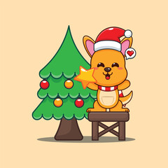 Cute kangaroo decorating the Christmas tree on Christmas day.