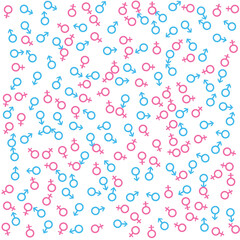symbols with various angles and inclinations identifying male or female gender with blue and pink colors
