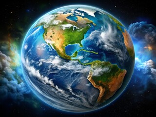 Fototapeta premium Blue Planet Earth: Wide-Angle Space View - Stunning Celestial Photography