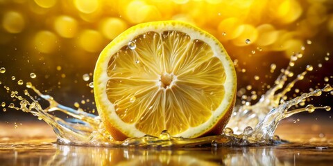 Bright Yellow Lemon Slice: Juicy Action Shot - Fresh Citrus Photography