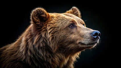 Fototapeta premium Brown Bear Profile, Close-Up, Black Background, Bird's Eye View - Wildlife Photography