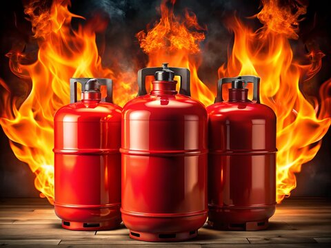 Burning Red Gas Cylinders - Fire Safety Hazard - Rule of Thirds Photography