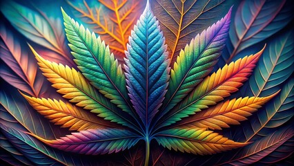 Cannabis Leaf Harmony: Generative  Art, Eye-Level Close-Up, Psychedelic Botanical
