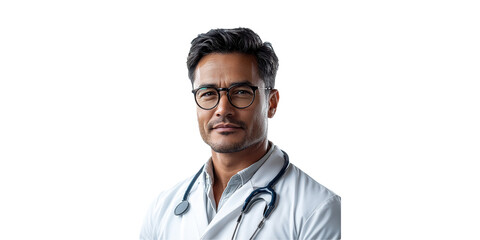 Fototapeta premium Male Doctor With Stethoscope and Glasses Isolated on Transparent Background.