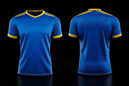 blue and yellow jersey template for team clubs, jersey sport, front and back, Tshirt mockup sports jersey template design for football soccer, racing, gaming, sports jersey