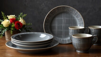 still life with a cup of tea and flowers