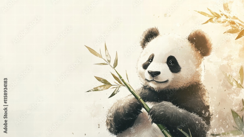 Leinwandbilder panda enjoys bamboo in a peaceful setting surrounded by natural beauty and ample copy space for your