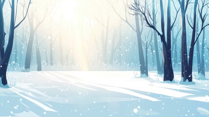 Tranquil Winter Landscape with Snowy Forest and Soft Light Effects