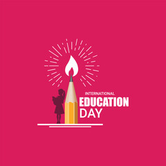 Obraz premium International Day of Education creative banner poster social media cover profile post design idea concept. International Education Day, Happy Teacher's Day
