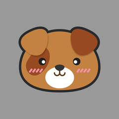 brown puppy head with outline flat vector design.