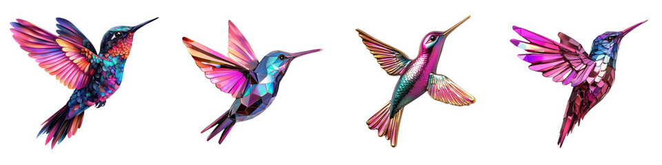 Fototapeta premium Flock of Colorful Hummingbirds Flitting Hovering and Feeding on Nectar in a Lush Tropical Nature Scene Vibrant Dynamic and Ethereal Movement of These Tiny Jewel like Avian Creatures