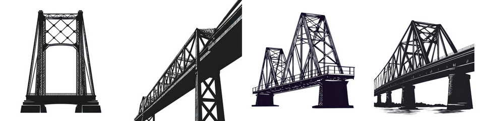 Fototapeta premium Imposing suspension bridge made of steel and concrete spanning across a serene river within a bustling urban cityscape The bridge s towering and majestic design serves as a vital transportation link