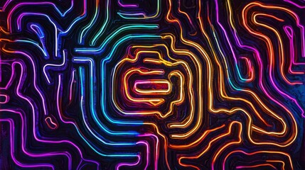 A vibrant and colorful abstract pattern featuring neon lights resembling circuit paths, showcasing creativity and modern design.