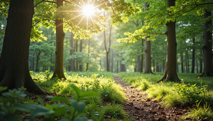Good sunlit forest path surrounded by greenery