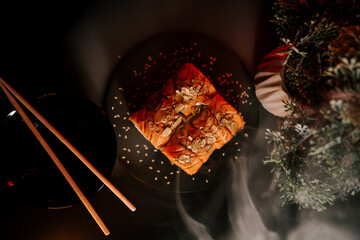 Fresh Sushi Assortment Displayed Elegantly Against a Dark Background Showcasing Vibrant Colors and Textures for a Culinary Experience