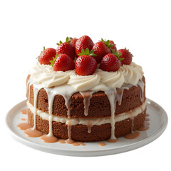 Piece of cake with berries on plate isolated