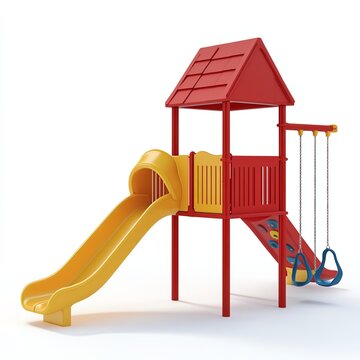 recommend clip art: Colorful playground equipment with a slide and swings on a white isolated background.
