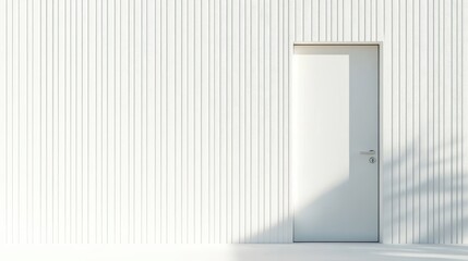 Sleek White Door with Vertical Grooves on Wooden Wall
