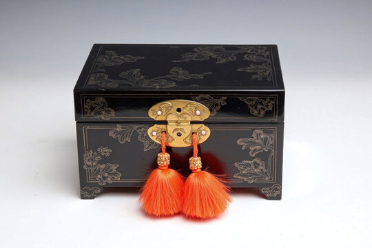 Japanese tansu box with black lacquer design