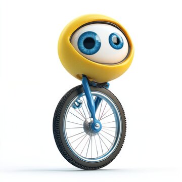 recommend clip art: A lovable unicycle with a winking eye and a mischievous look. vector style art 3d illustration Isolated on White Background