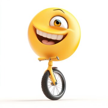 recommend clip art: A lovable unicycle with a winking eye and a mischievous look. vector style art 3d illustration Isolated on White Background