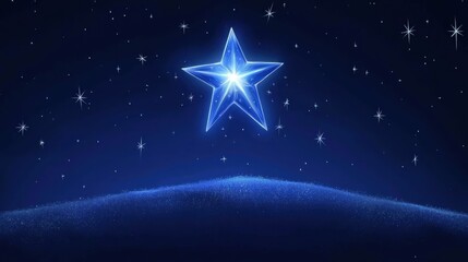 Obraz premium Glimmering Star Over Dark Blue Night Sky with Sparkling Stars