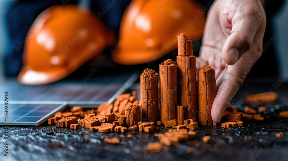 Fototapete contractor working with architectural models and construction materials, showcasing creativity and p