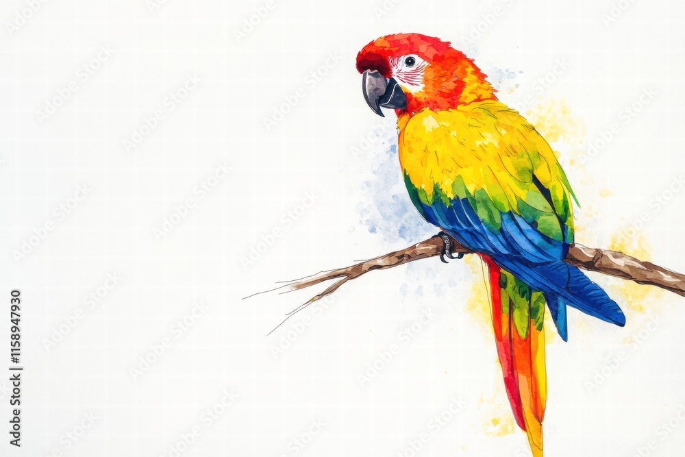Leinwandbilder bright parrot illustration perched on branch with empty space for creative text placement and design
