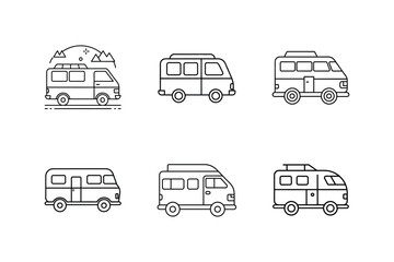 camper van icon line art vector, set of transport icons © MST