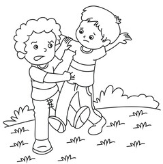 Cute cartoon hand drawn vector kids are fighting coloring page.