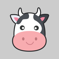 cow head with outline flat vector design.