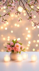 Enchanting lantern festival night lights with floral display on white backdrop